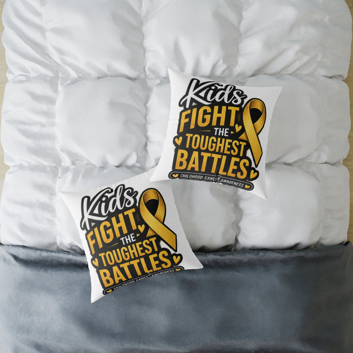 Childhood Cancer Kids Fight the Toughest Battles Gold Ribbon Pillow