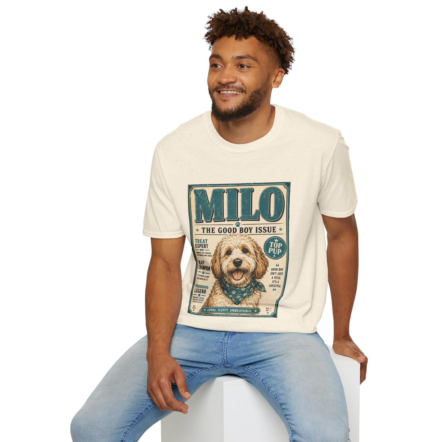 Milo 'The Good Boy Issue' Dog T‑Shirt — Vintage Puppy Magazine Design