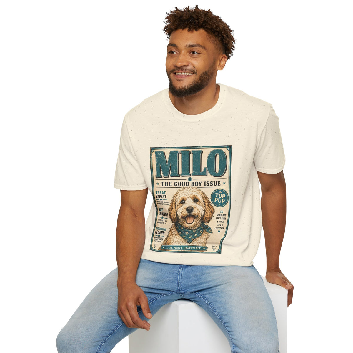 Milo 'The Good Boy Issue' Dog T‑Shirt — Vintage Puppy Magazine Design