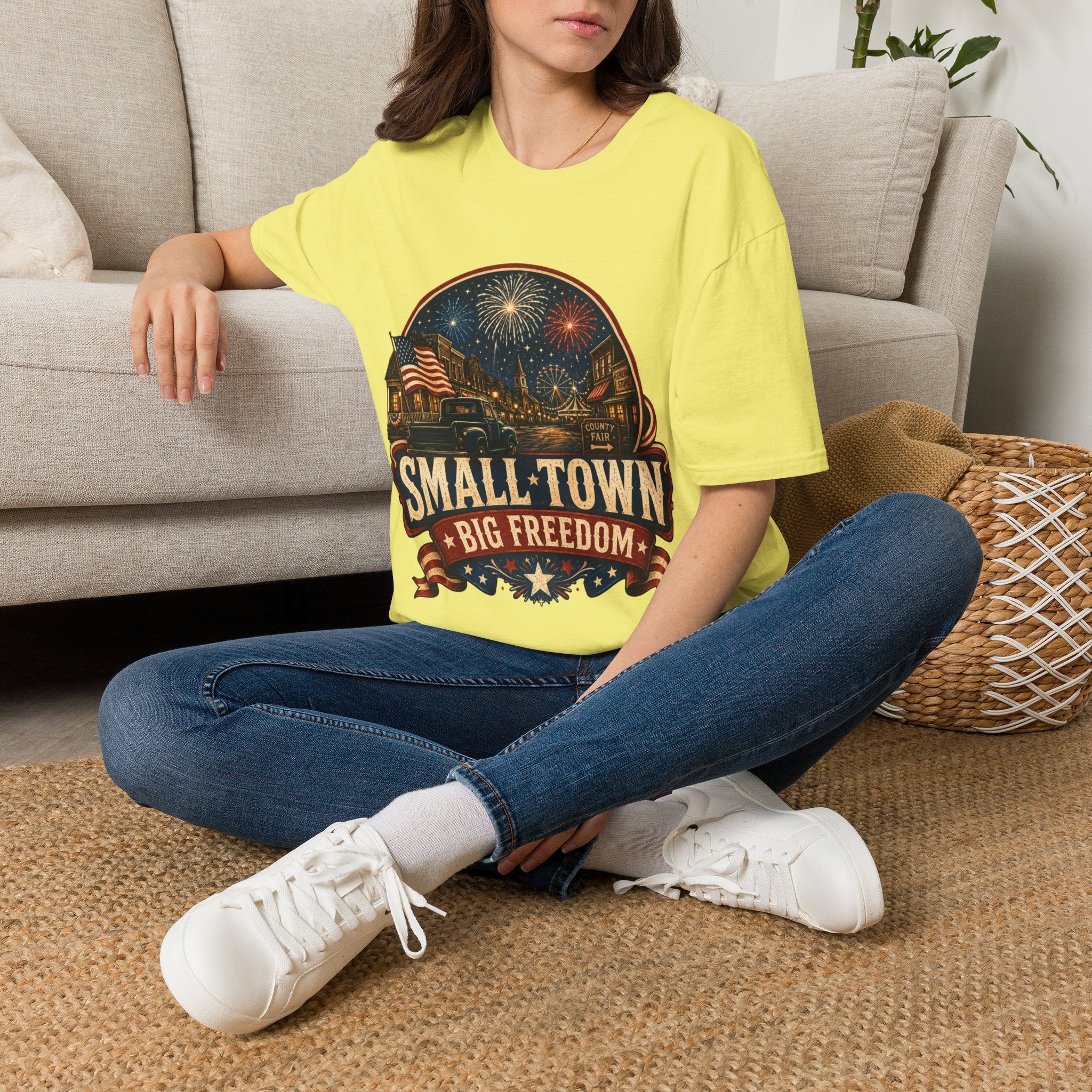 Small Town Big Freedom T-Shirt — Patriotic 4th of July Fireworks Tee