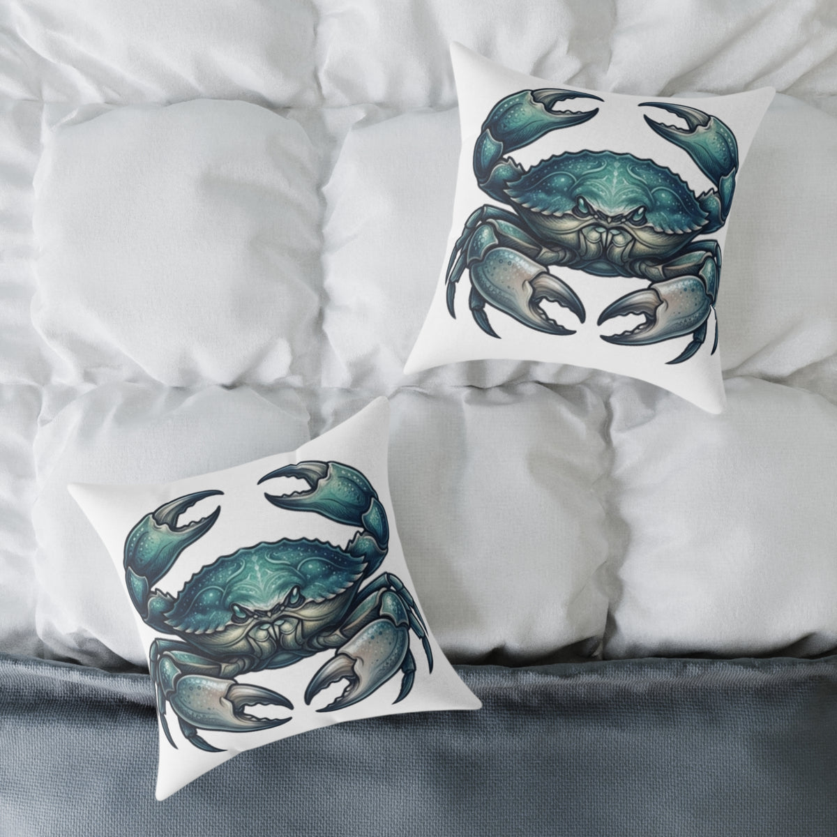 Cancer Zodiac Blue Crab Coastal Pillow — Nautical Square Throw Pillow