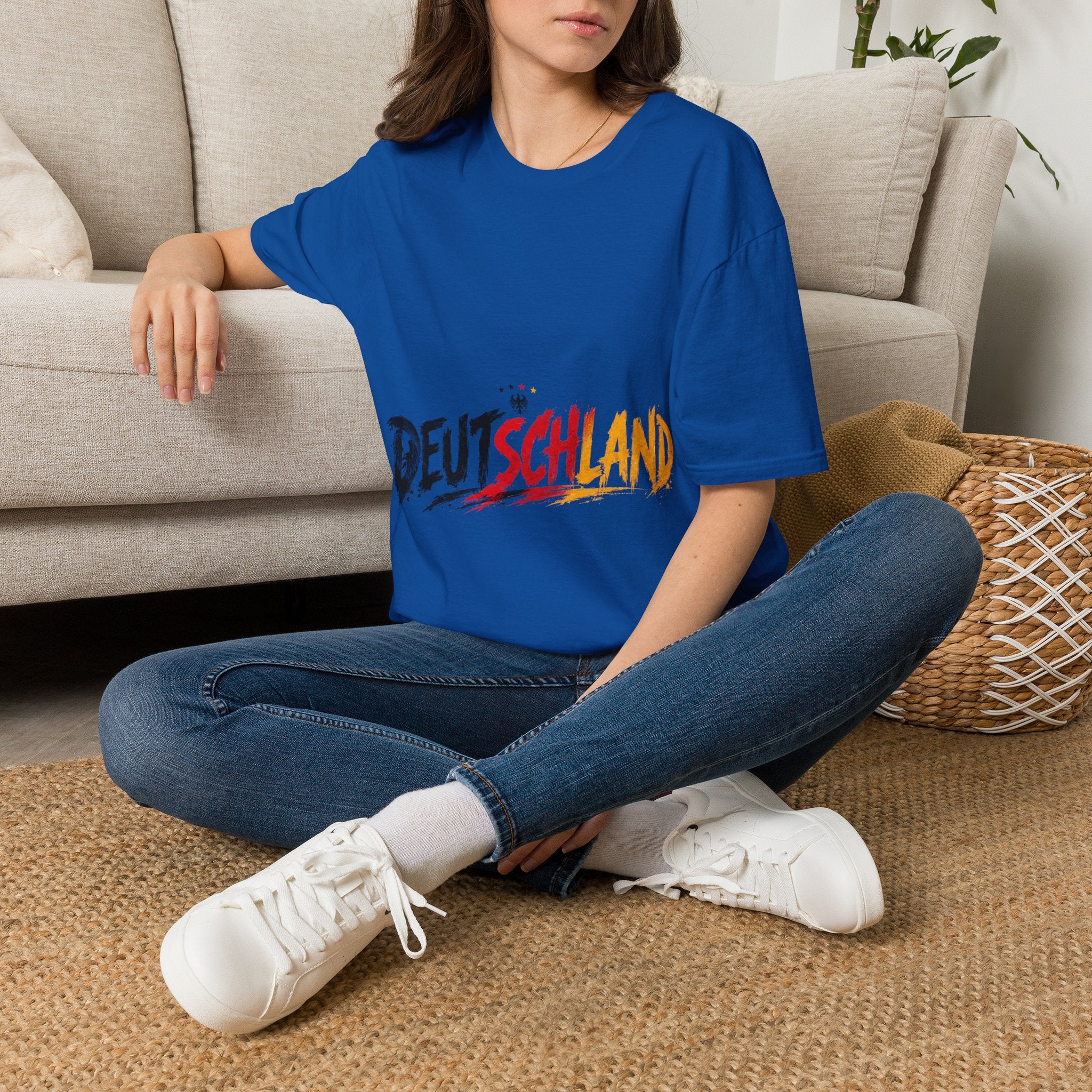 Germany Deutschland Football T-Shirt — Deutschland Script with German Flag Brushstroke