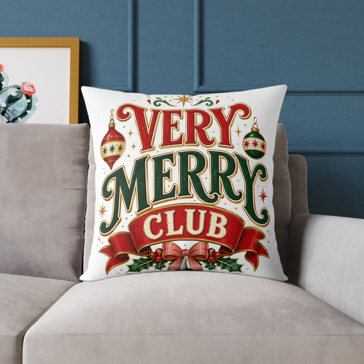 Christmas Very Merry Club Pillow - Festive Christmas Holiday Decorative Cushion