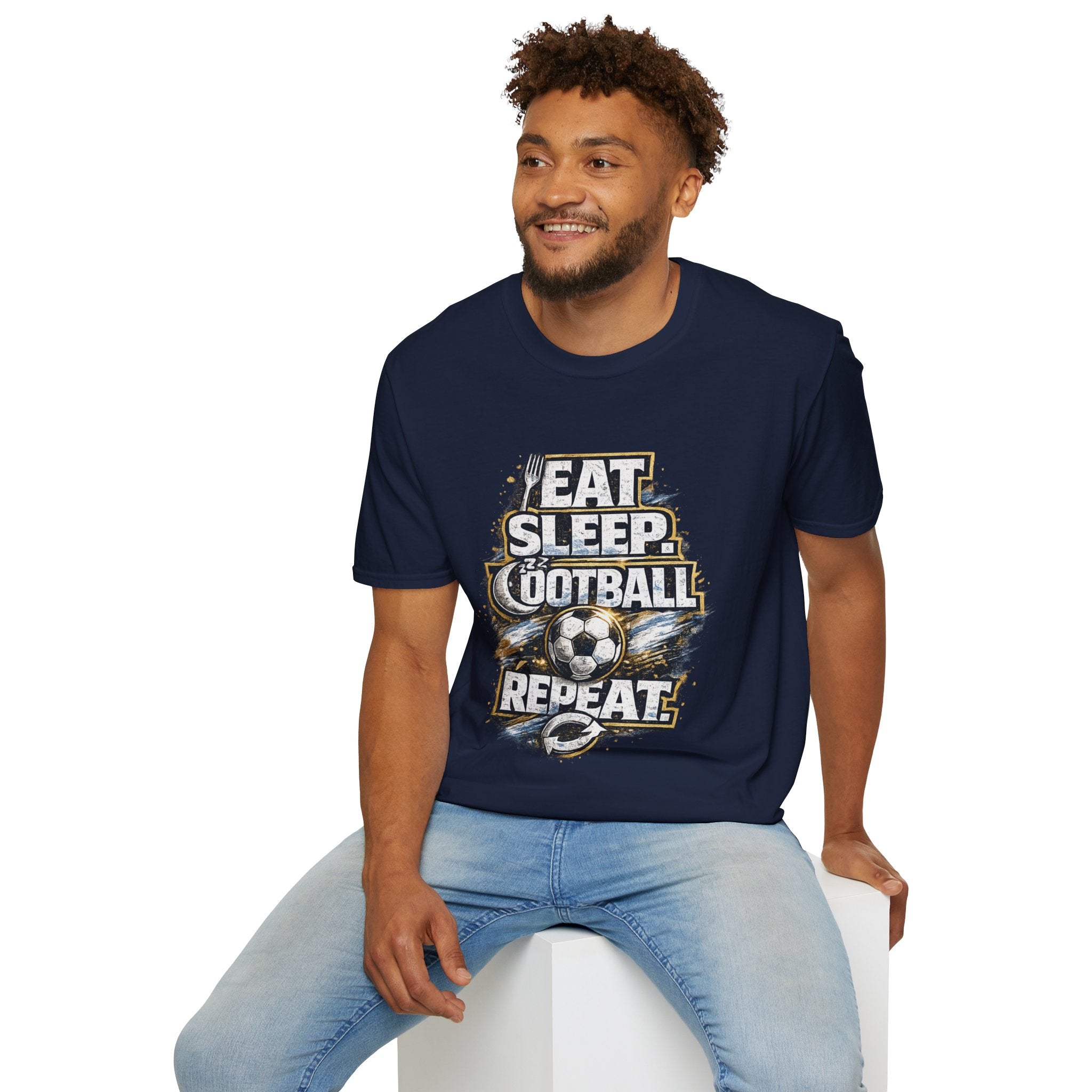 Football 'Eat Sleep Football Repeat' T-Shirt — Vintage Soccer Fan Tee