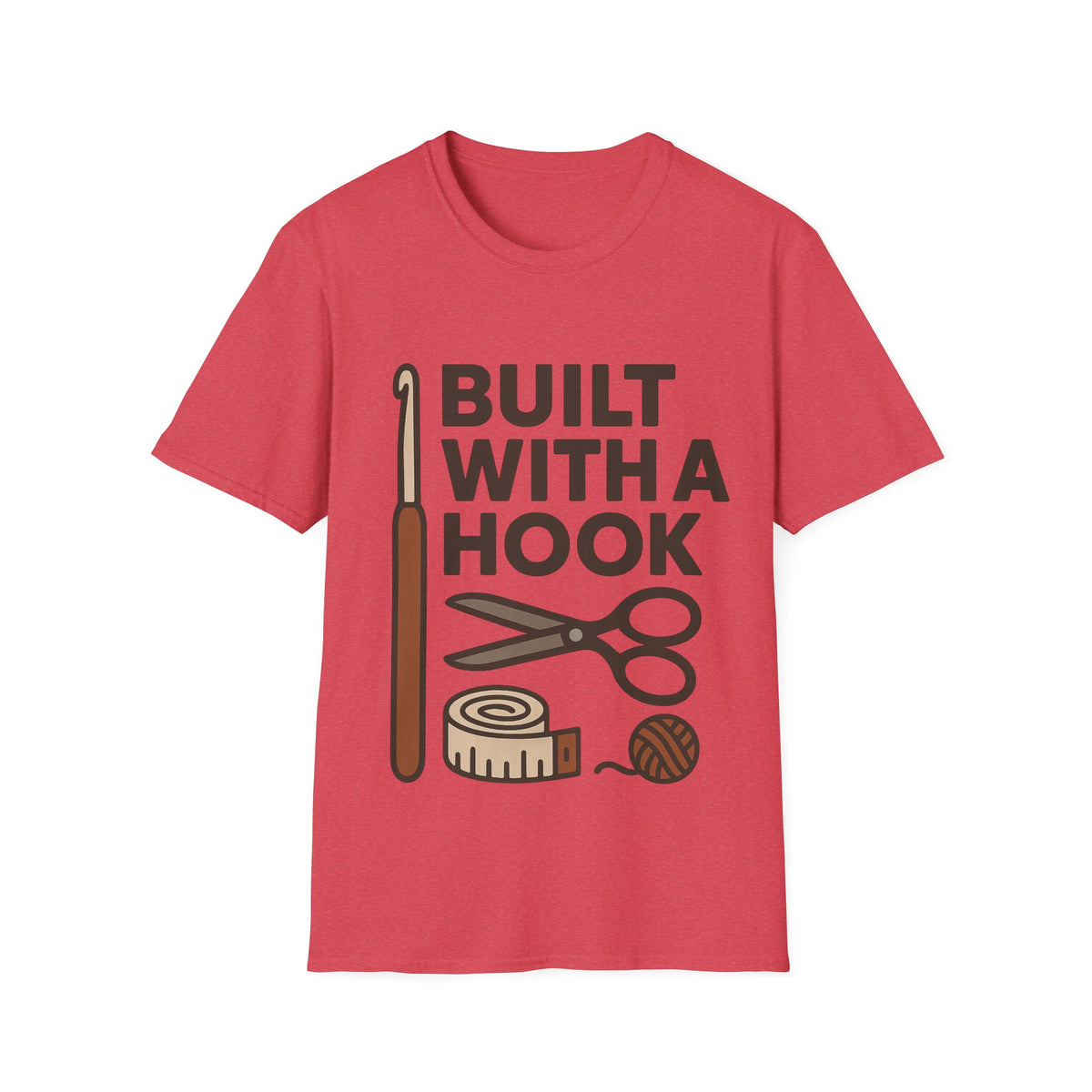 "Built With A Hook" Funny Crochet Graphic Tee - Minimalist Yarn Maker Crafting White T-Shirt - Trending Now - September 2026