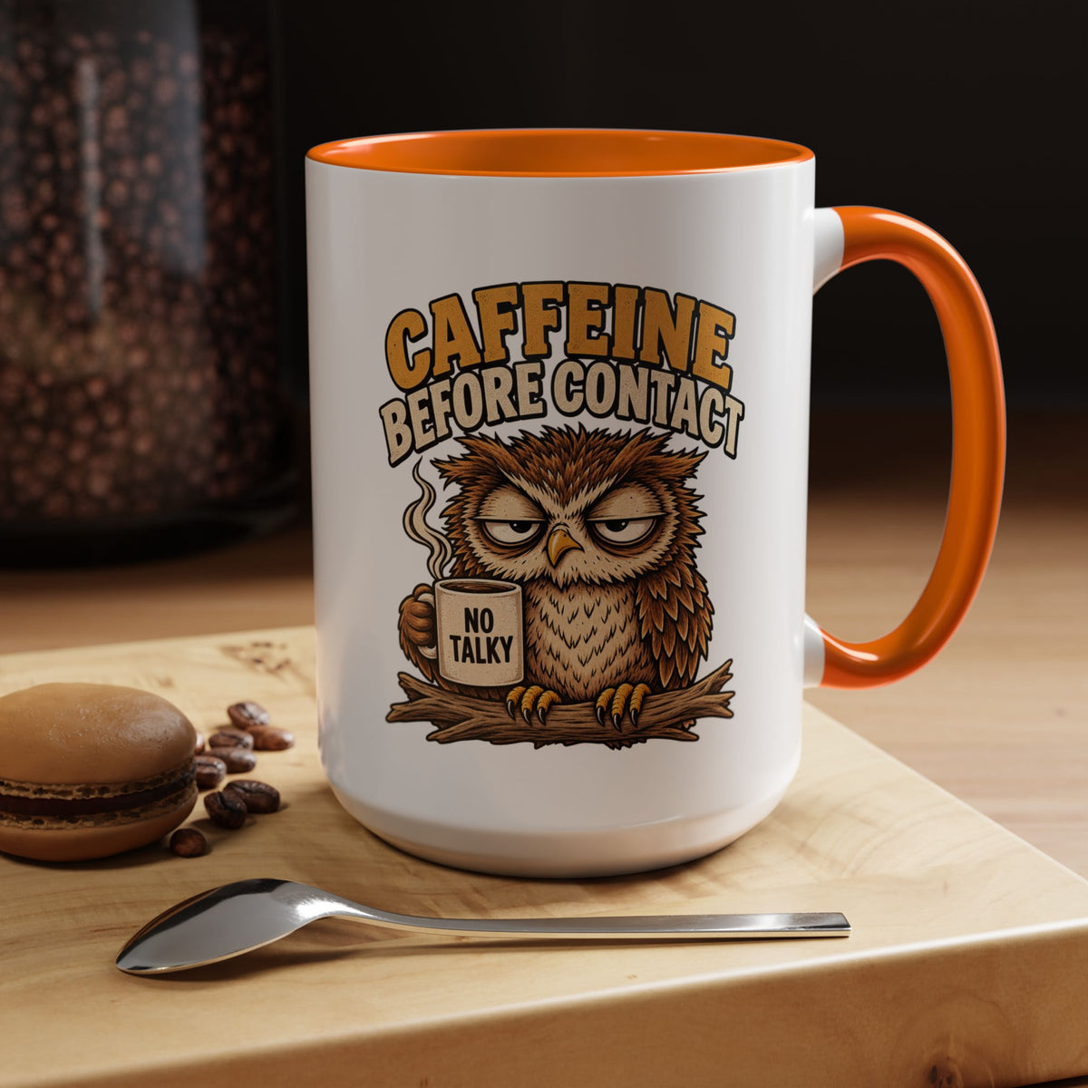 Funny And Witty "Caffeine Before Contact" Accent Coffee Mug (11, 15oz)