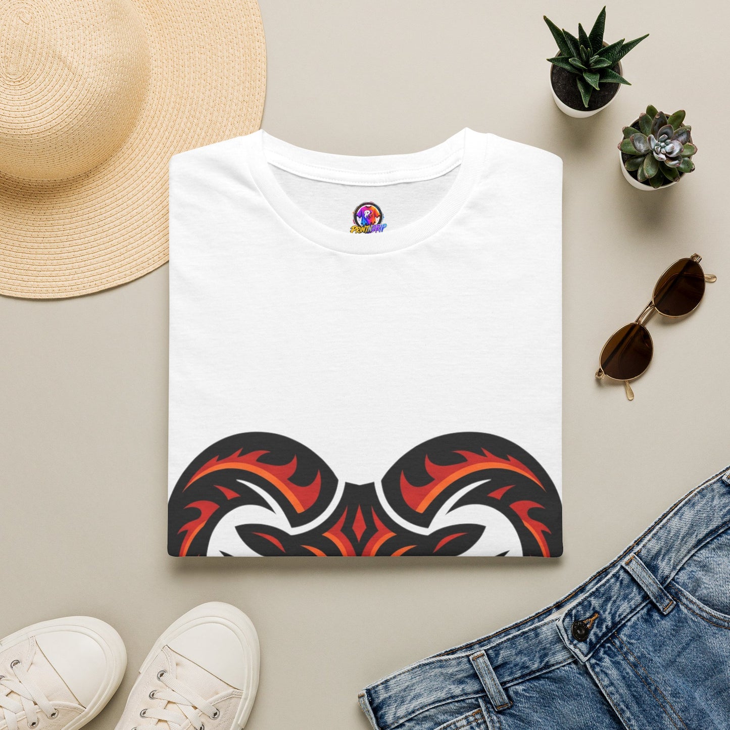 Ram Head Graphic T-Shirt — Tribal Flame Aries Design