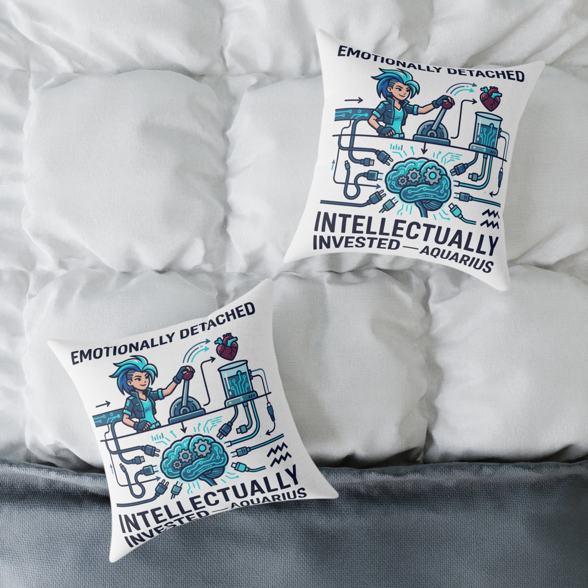 Zodiac Aquarius Emotionally Detached Intellectually Invested Square Poly Canvas Pillow