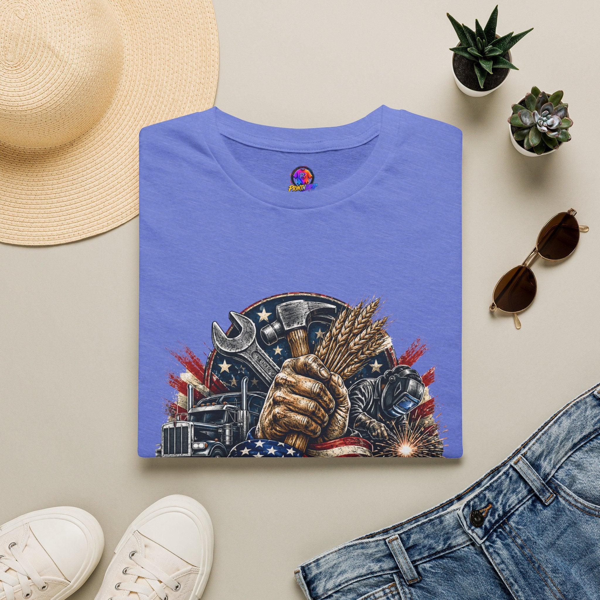 Freedom Runs on Working Hands T-Shirt — Patriotic Mechanic Tool & Wheat Design