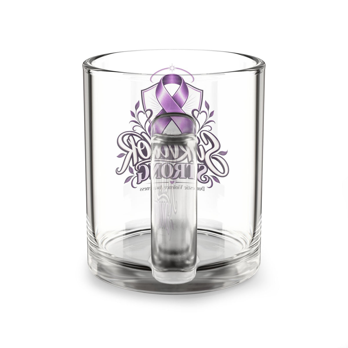 Survivor Strong Purple Ribbon Glass Mug — 10oz Domestic Violence  Awareness Coffee Cup