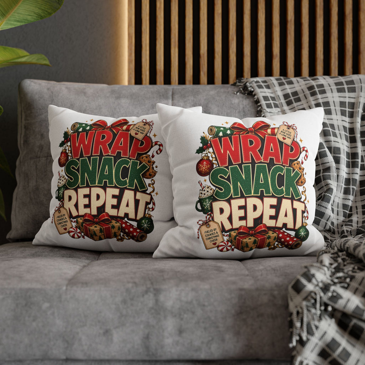 Christmas Spun Polyester Square Pillowcase Wrap Snack Repeat