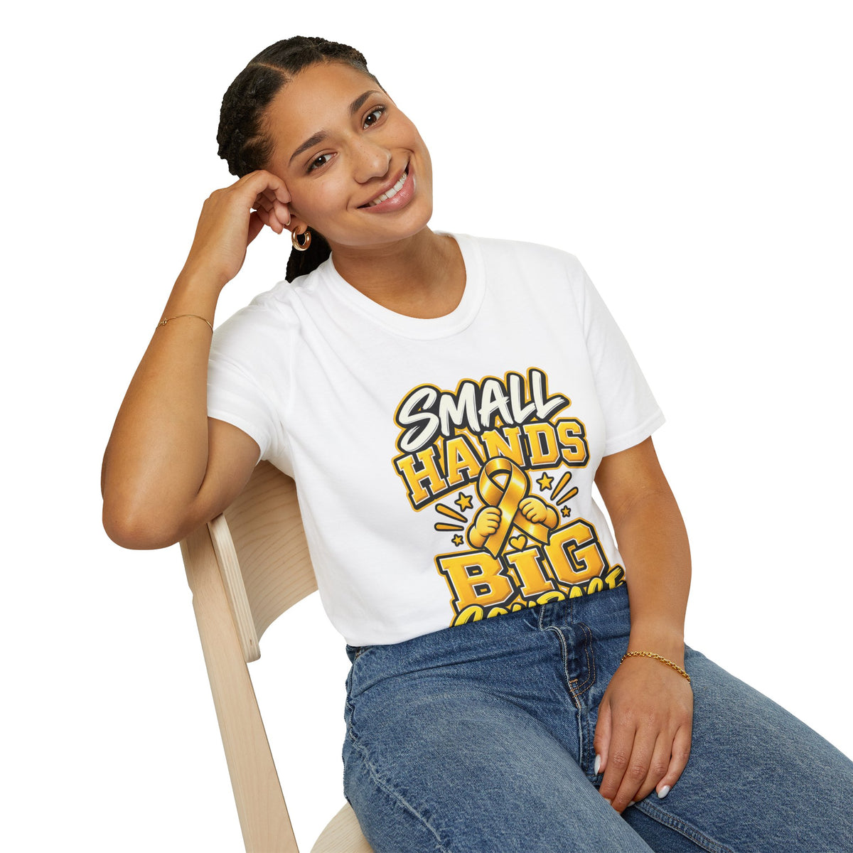 Children's Cancer Awareness T-Shirt — "Small Hands Big Courage" Yellow Ribbon