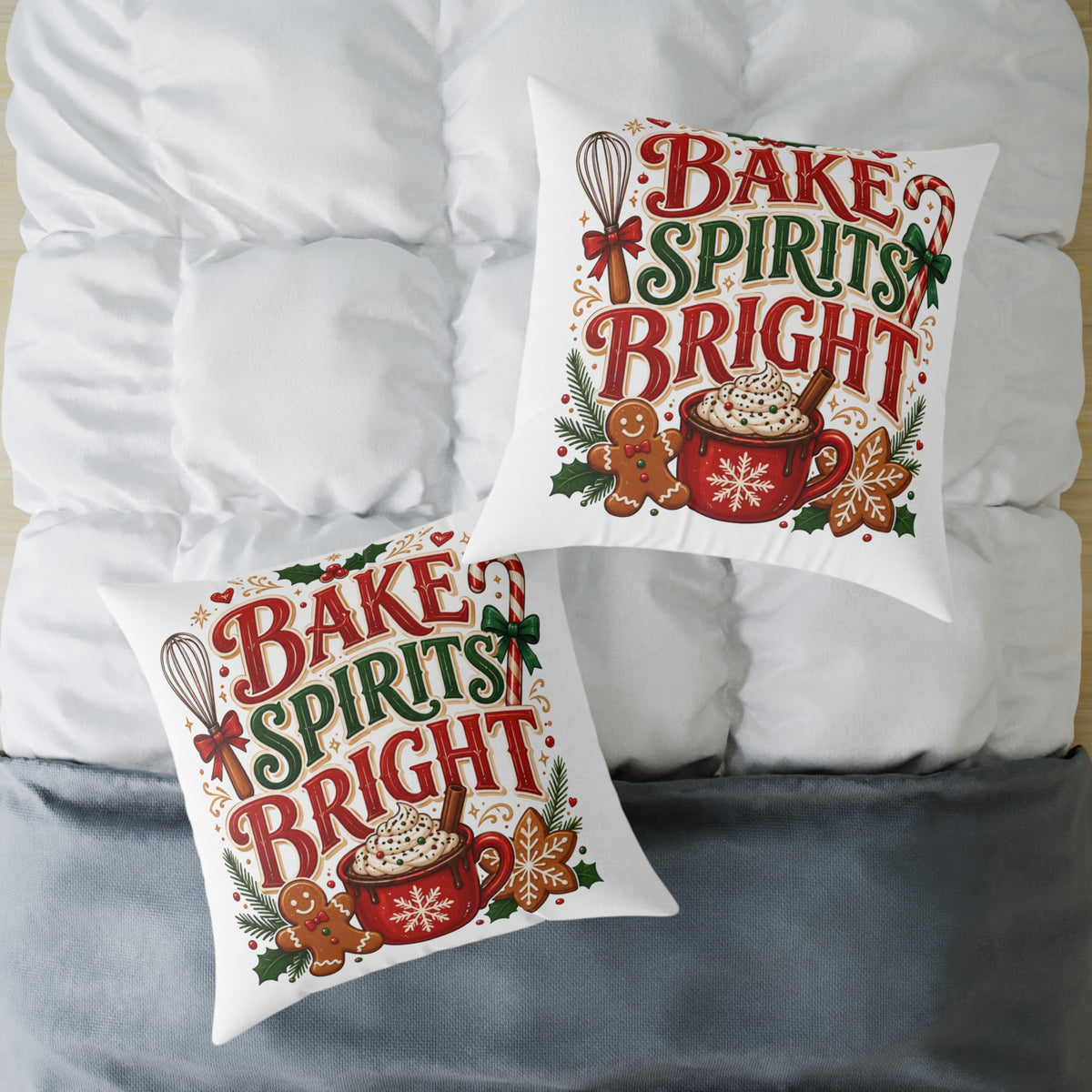 Christmas Bake Spirits Bright Square Poly Canvas Pillow