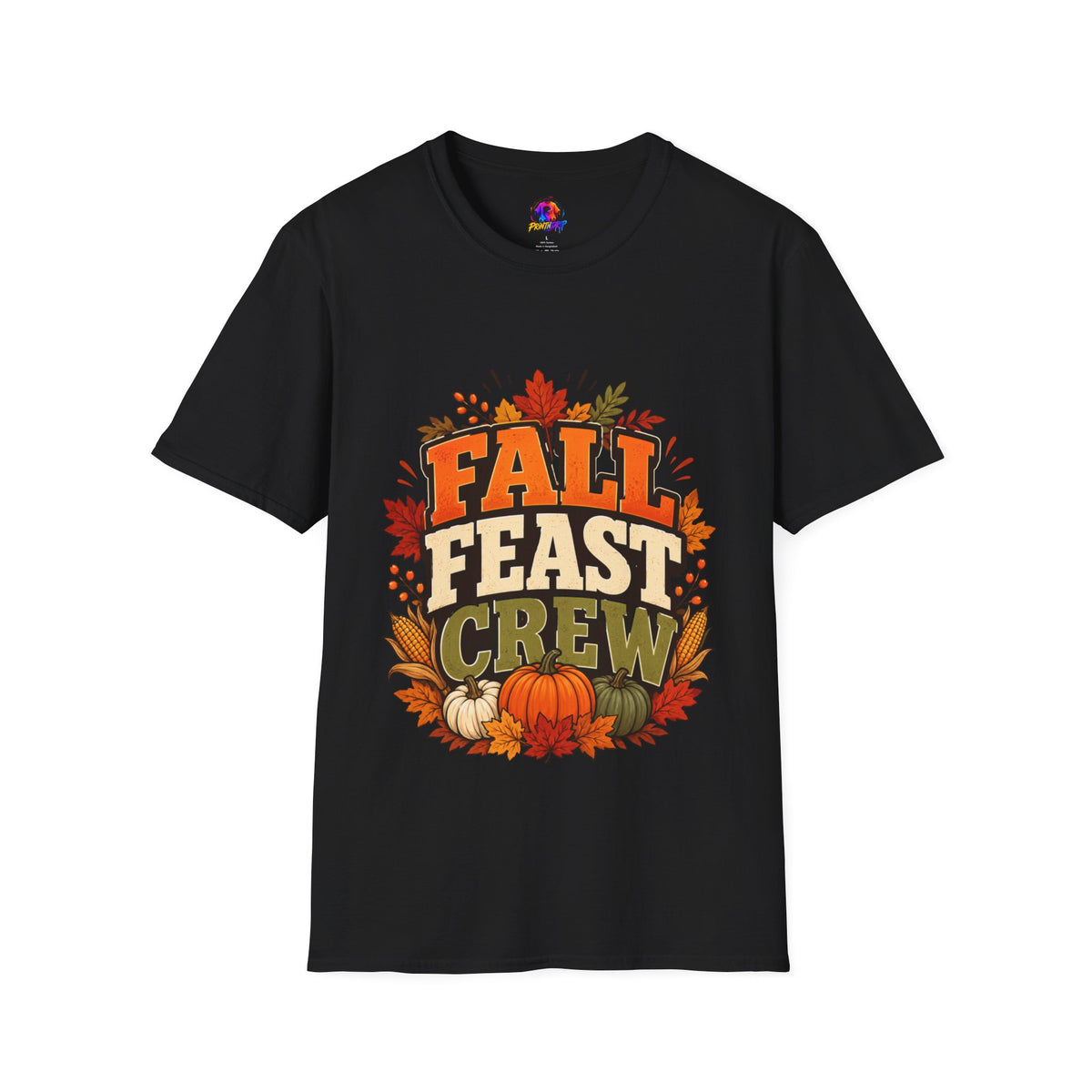 Thanksgiving T-Shirt Fall Feast Crew T-Shirt — Thanksgiving Pumpkin & Leaves Graphic Tee