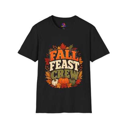 Fall Feast Crew T-Shirt — Thanksgiving Pumpkin & Leaves Graphic Tee