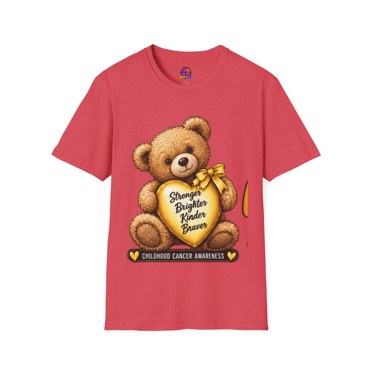 Childhood Cancer Awareness Teddy T-Shirt — "Stronger Brighter Kinder Braver"