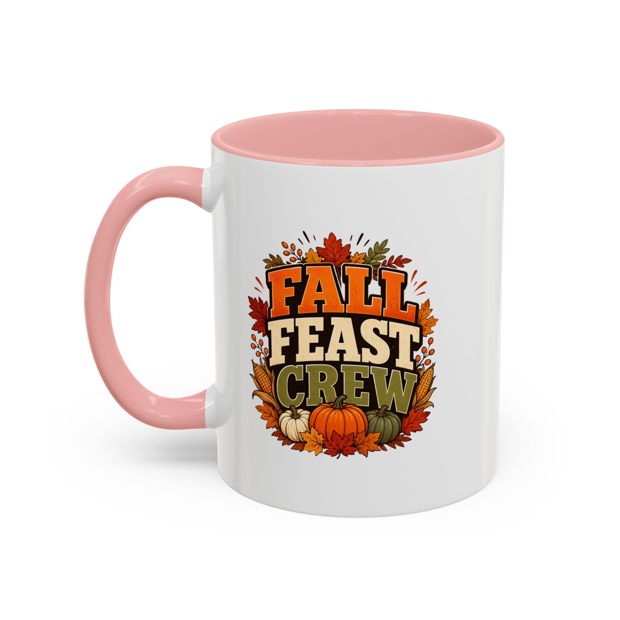 Thanksgiving Mug Fall Feast Crew Coffee Mug — Autumn Pumpkin & Leaves Accent Mug