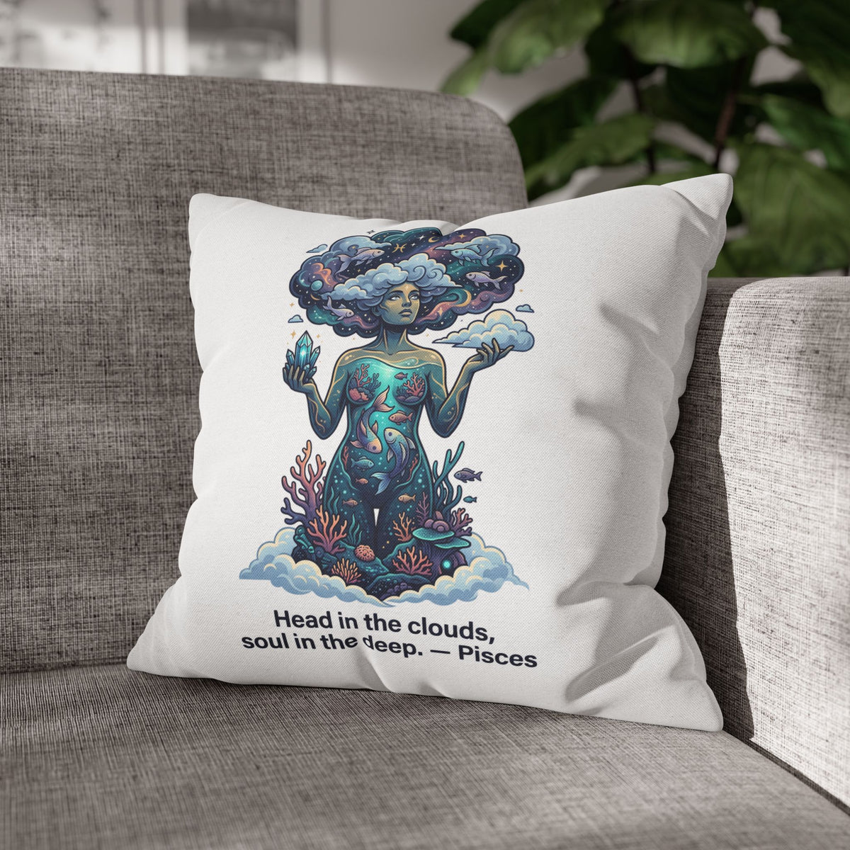 Pisces Zodiac Pillowcase – "Head in the clouds, soul in the deep" Decorative Throw Pillow
