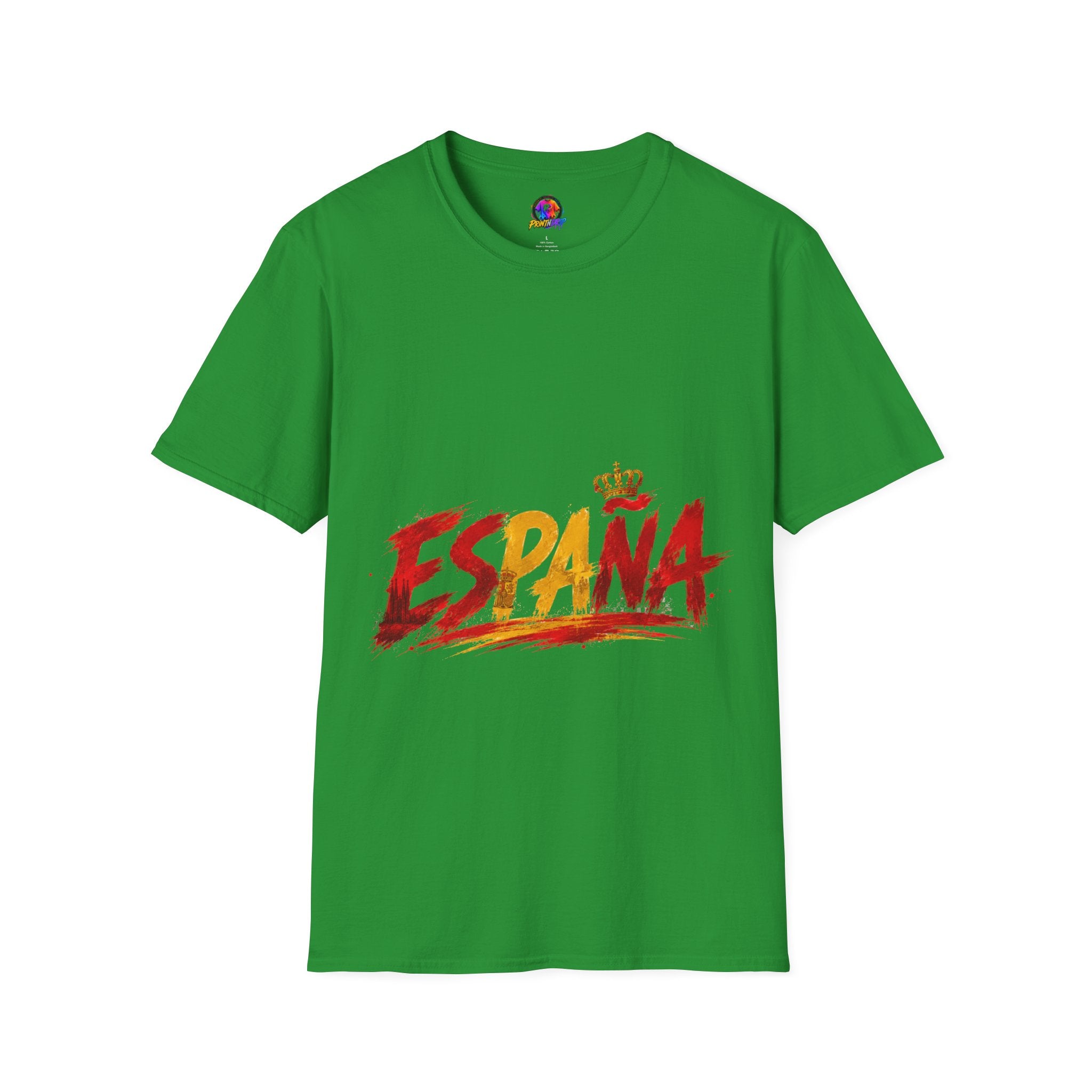Spain  Graphic T-Shirt — Spanish Flag Brushstroke Design with Crown