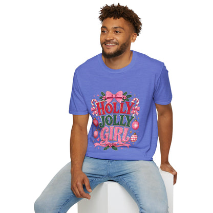 Holly Jolly Girl T-Shirt — Pink Holiday Graphic Tee