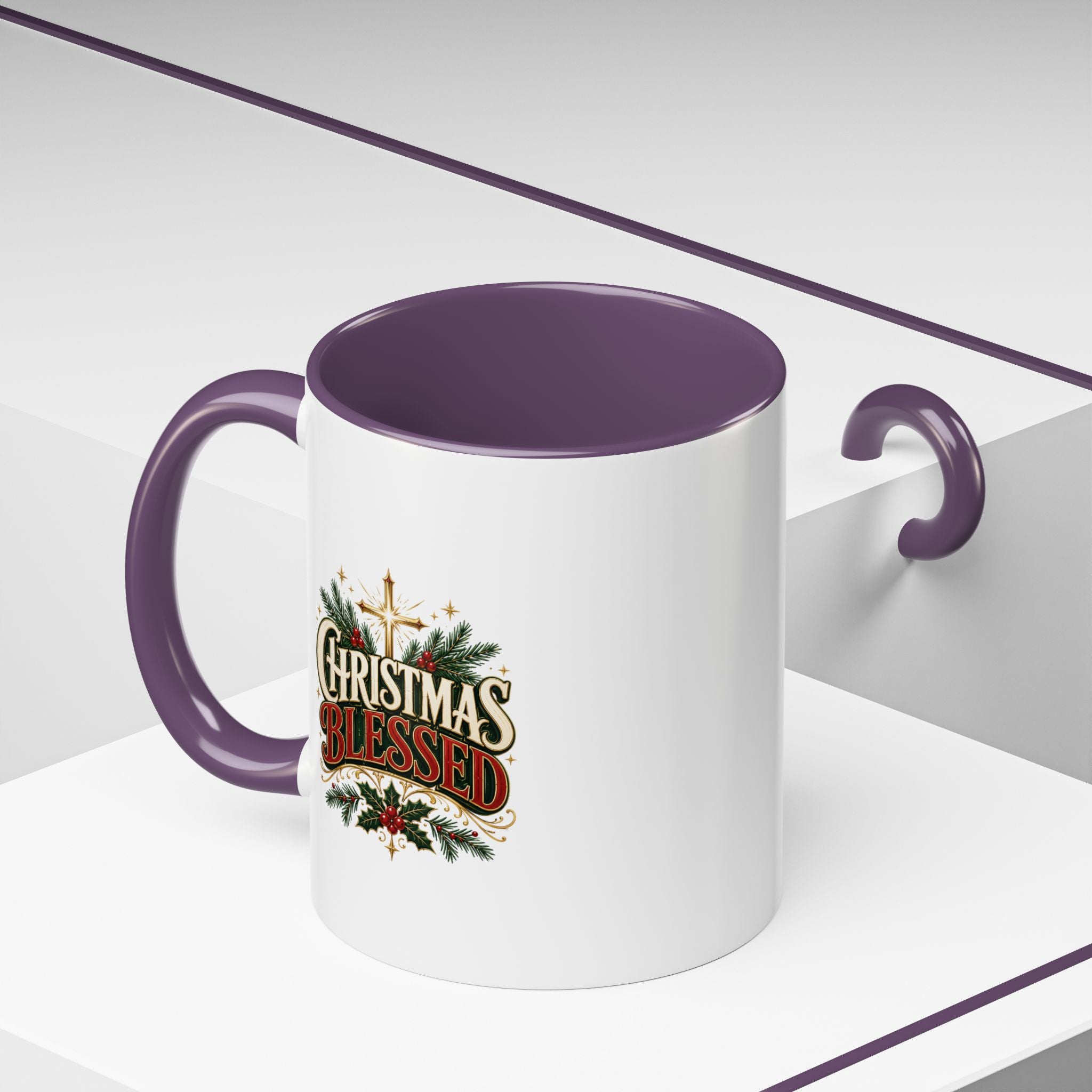 Christmas Blessed Accent Coffee Mug – Holiday Pine & Holly
