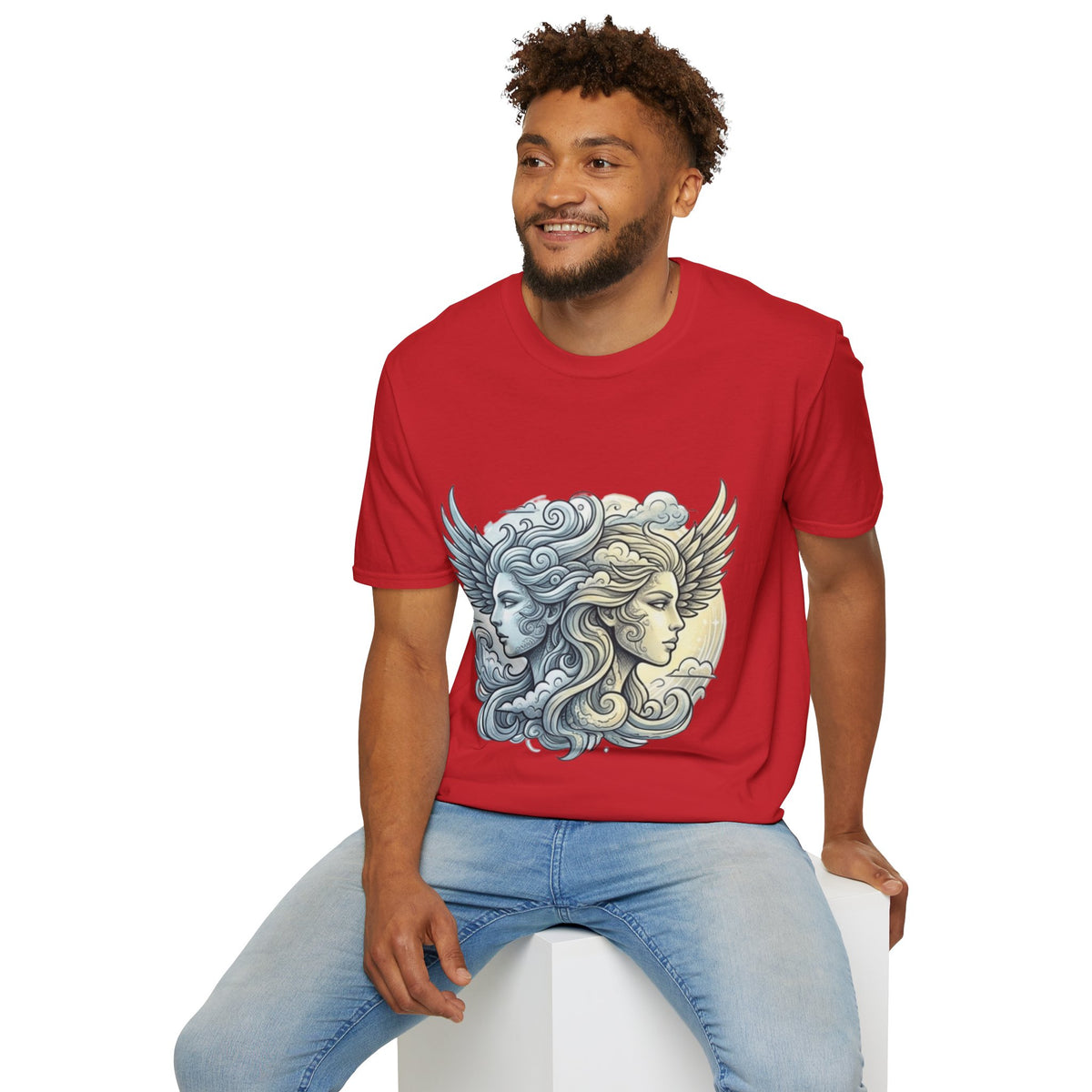Mythic Moon & Sun Faces T-Shirt — Celestial Duality Graphic Tee
