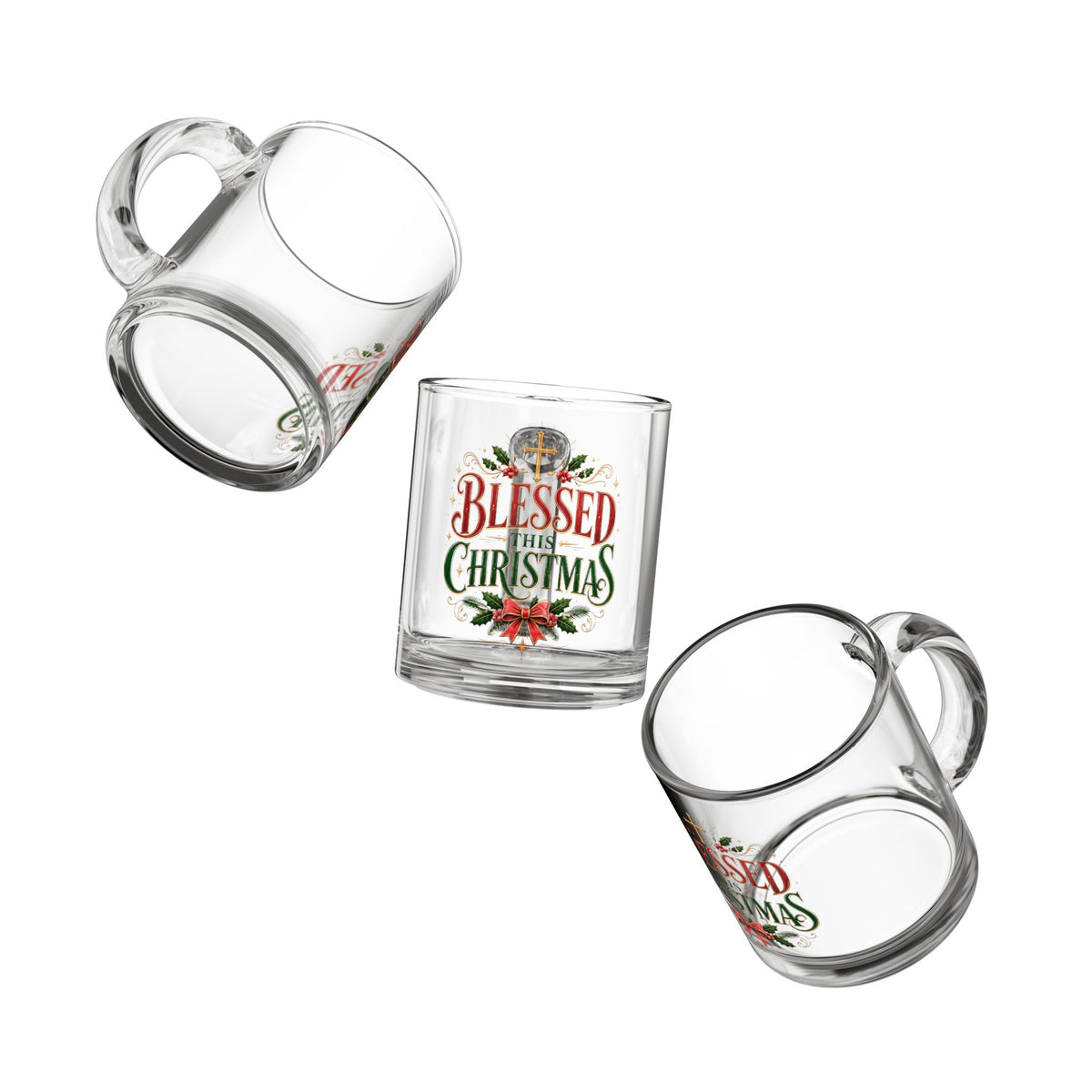 Christmas Glass Mug 10 oz Glass Mug — "Blessed This Christmas" Holiday Coffee Mug (10 oz)