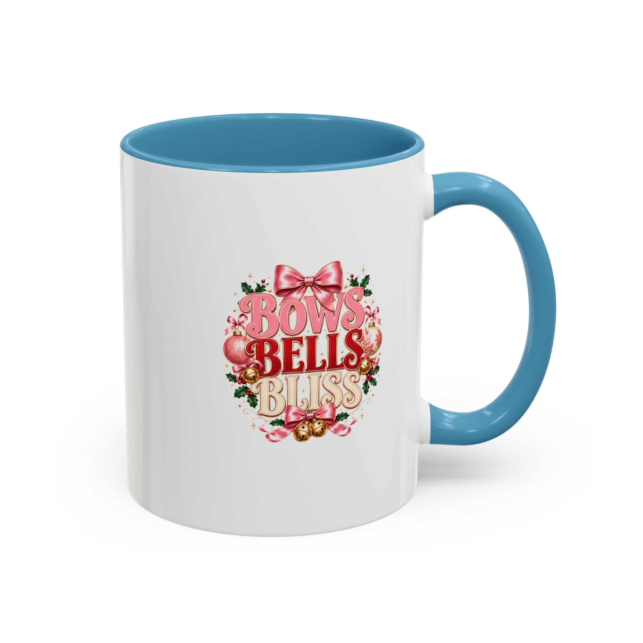 Bows Bells Bliss Holiday Accent Coffee Mug — Festive Pink Christmas Design