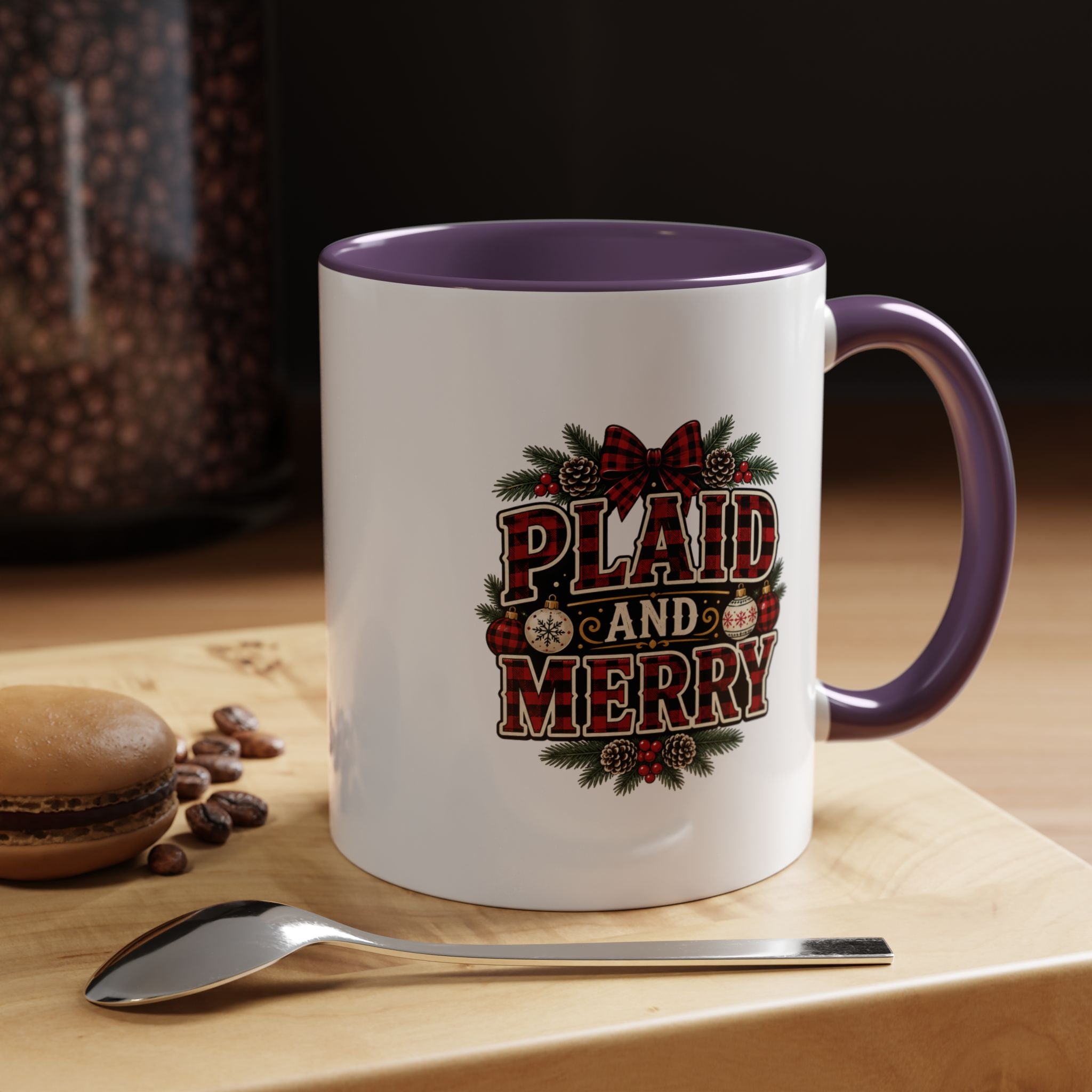 Plaid and Merry Accent Coffee Mug — Festive Buffalo Check Christmas Mug