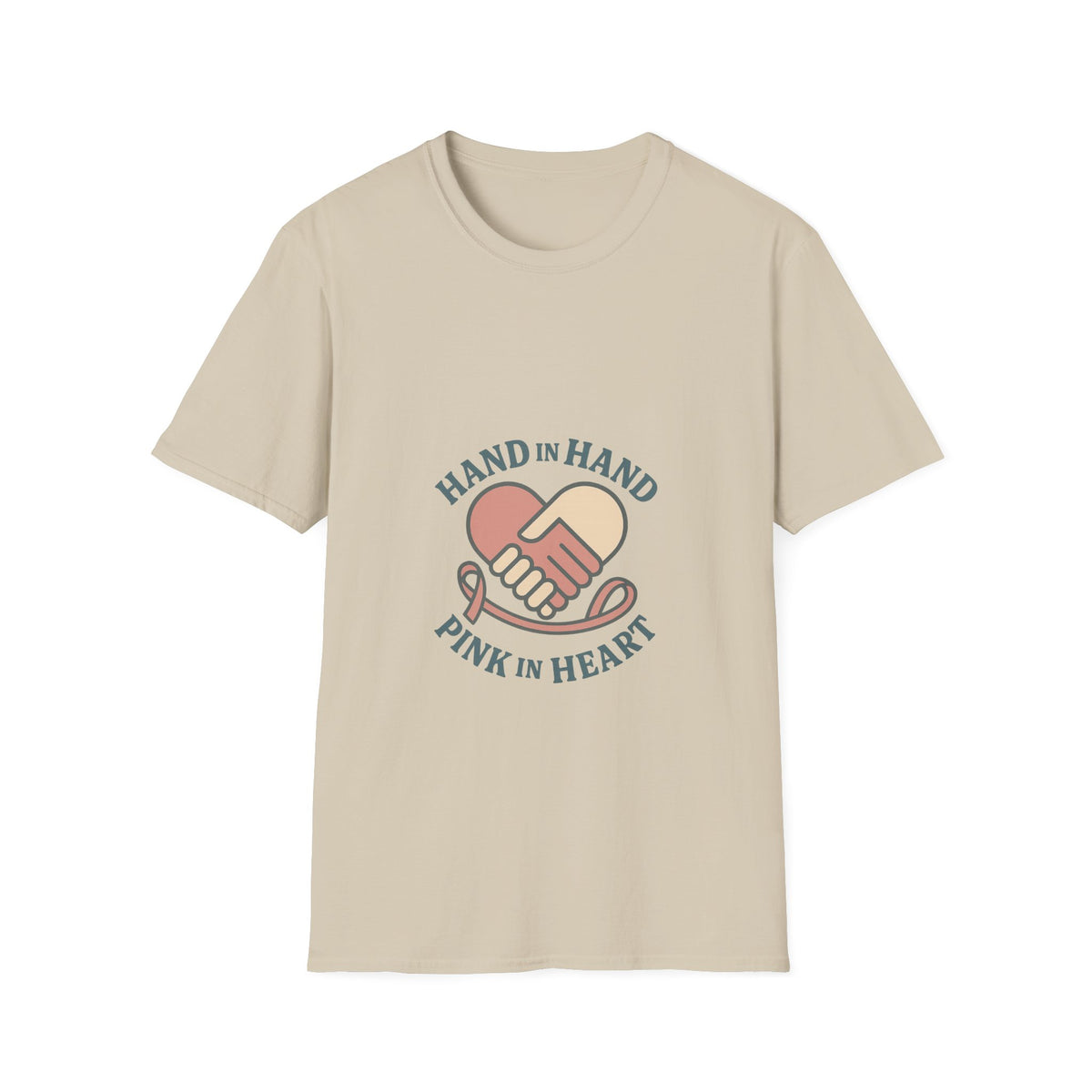 T-Shirt — "Hand in Hand, Pink at Heart" Heart-Shake Breast Cancer Support Tee - Trending Now - October 2026