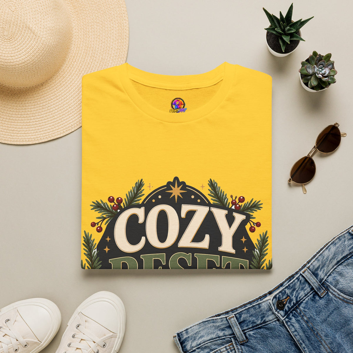 Cozy Reset Season T‑Shirt — Holiday Cozy Cabin Graphic Tee