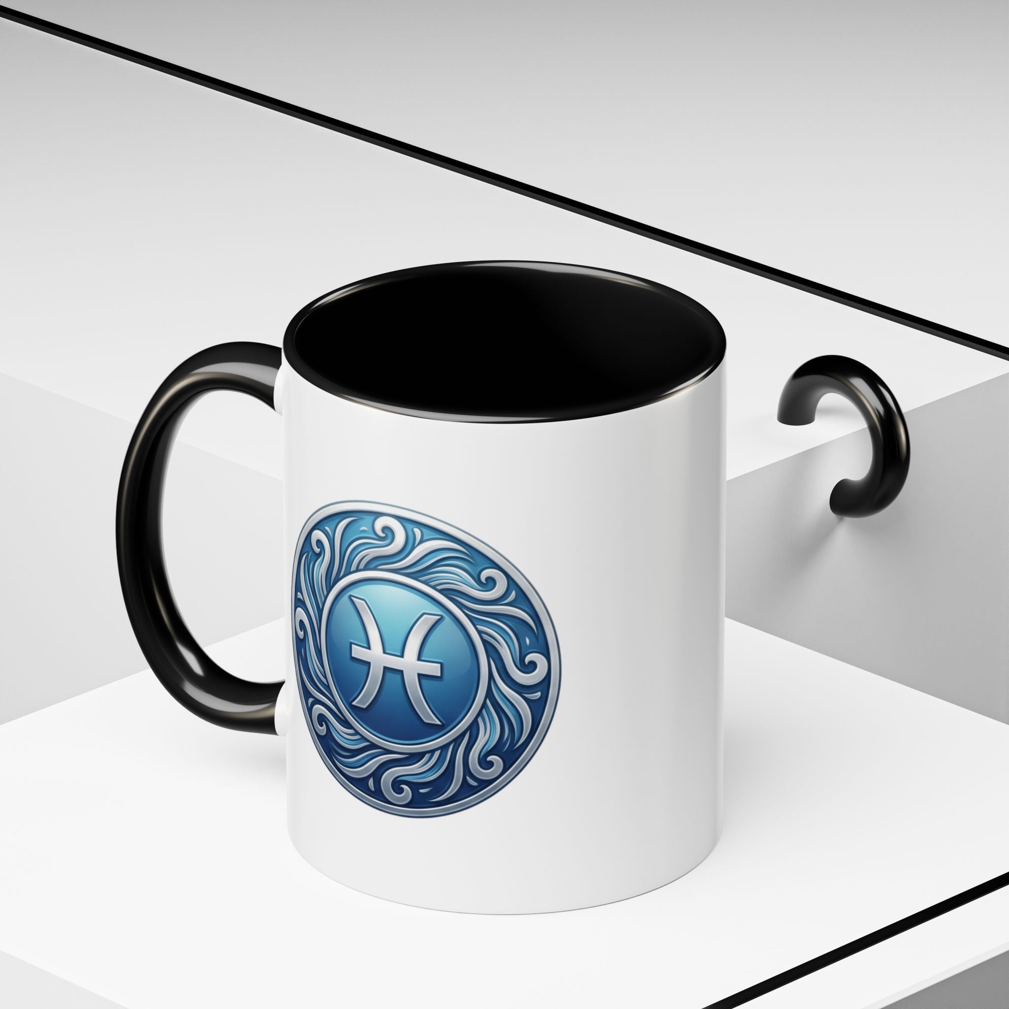 Pisces Zodiac Coffee Mug — Blue Astrological Symbol Accent Mug
