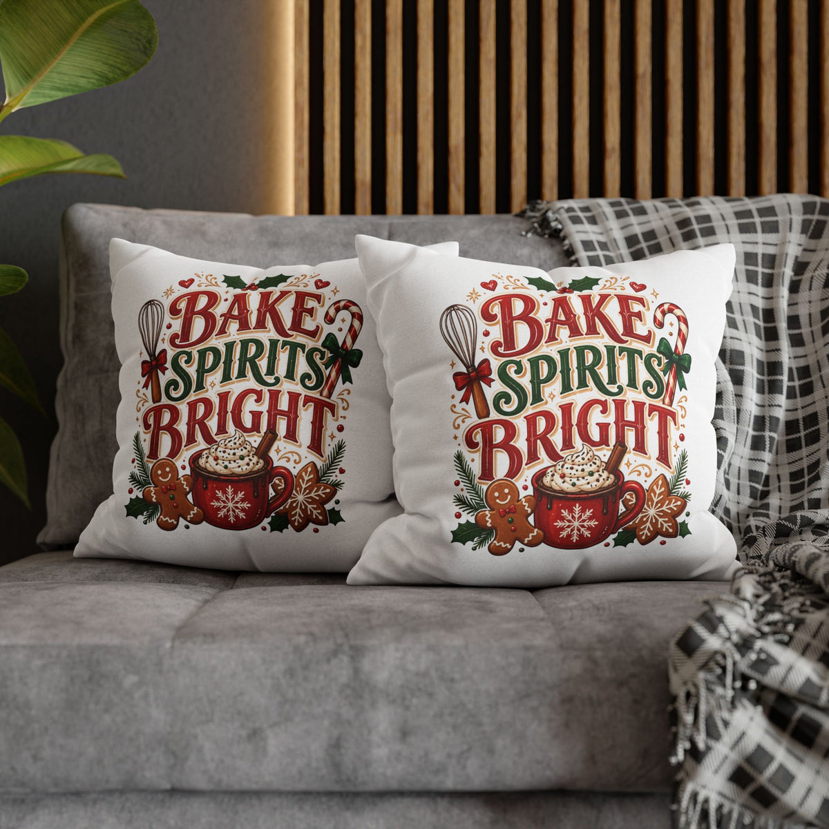 Christmas Holiday Baking Pillowcase — "Bake Spirits Bright" Decorative Throw Pillow