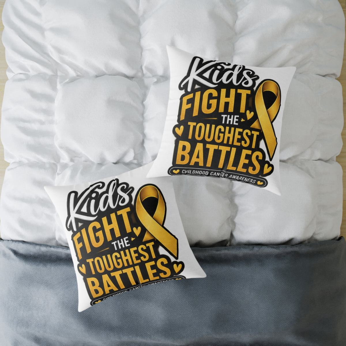 Childhood Cancer Kids Fight the Toughest Battles Gold Ribbon Pillow