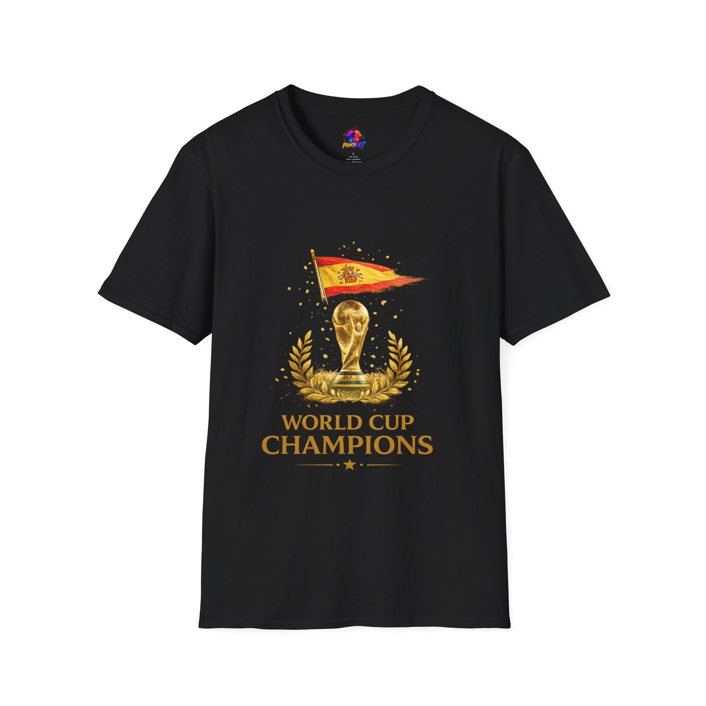 Spain World Cup Champions T-Shirt — Spanish Flag & Trophy Soccer Tee