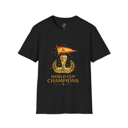 Spain World Cup Champions T-Shirt — Spanish Flag & Trophy Soccer Tee