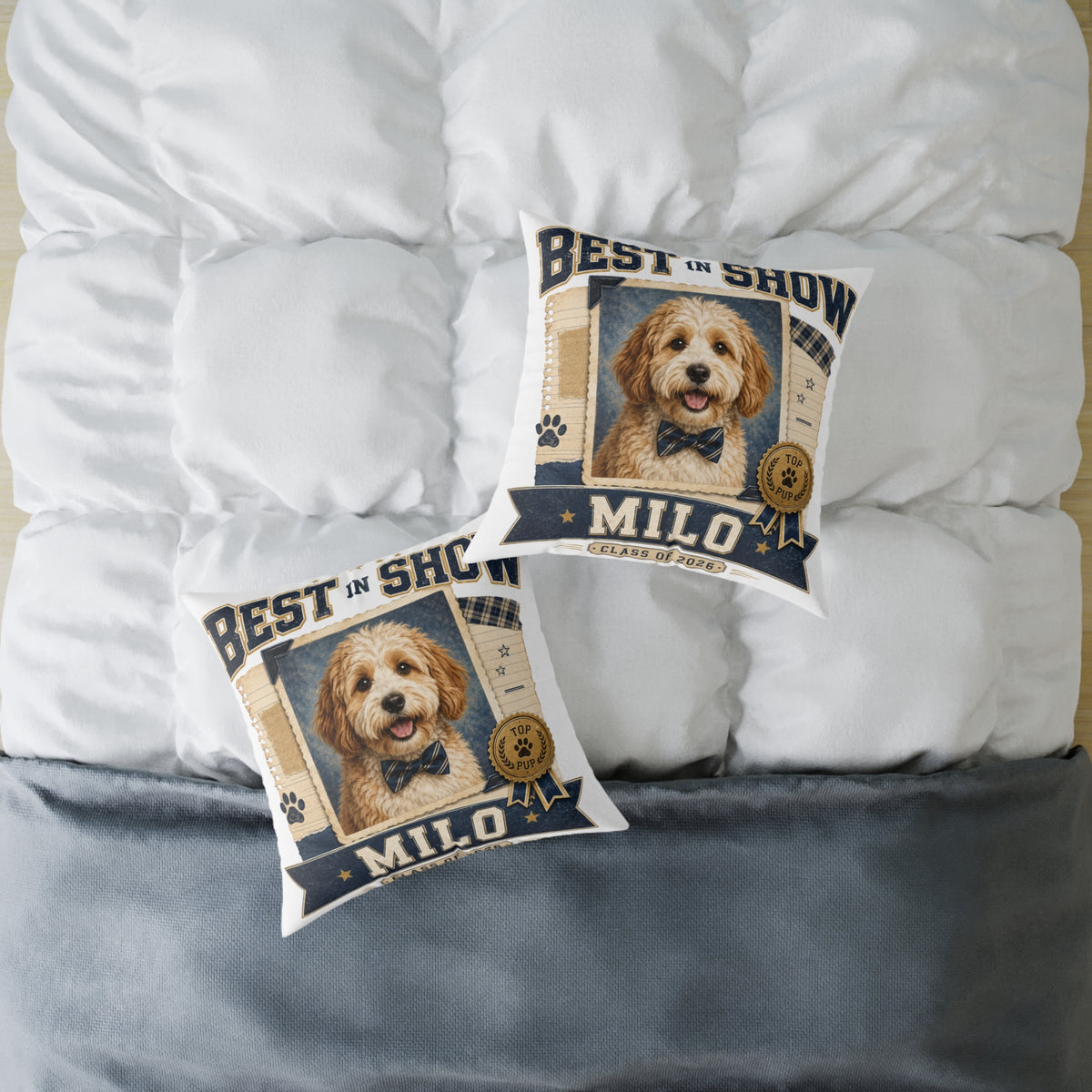 Best in Show Custom Pet Pillow  Milo Bailey Dog Dad Mom — Personalized Dog Photo Pillow with Name (Milo)