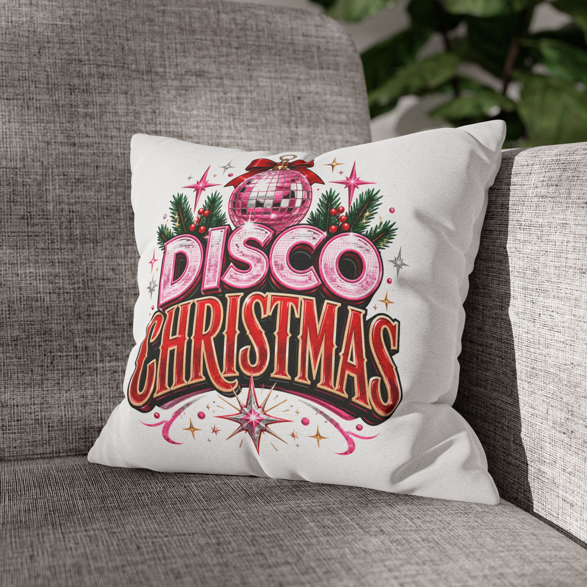 Disco Christmas Pillowcase — Retro Pink Disco Ball Holiday Decor