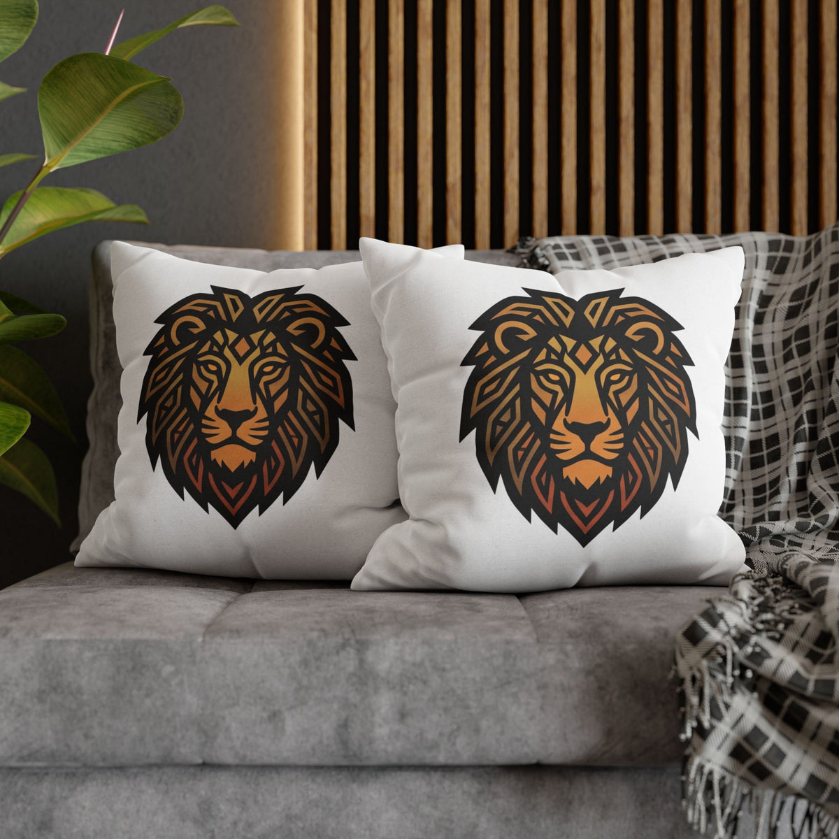 Leo Lion Head Decorative Pillowcase — Geometric Tribal Lion Throw Pillow Cover