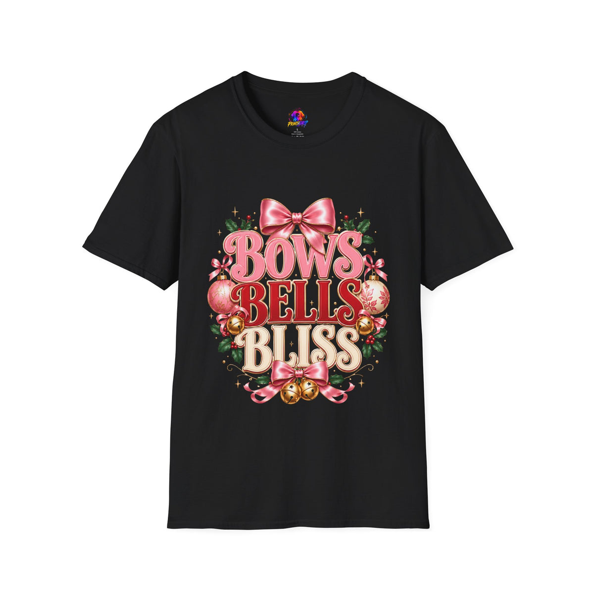 T-Shirt — Bows Bells Bliss Christmas Graphic Tee