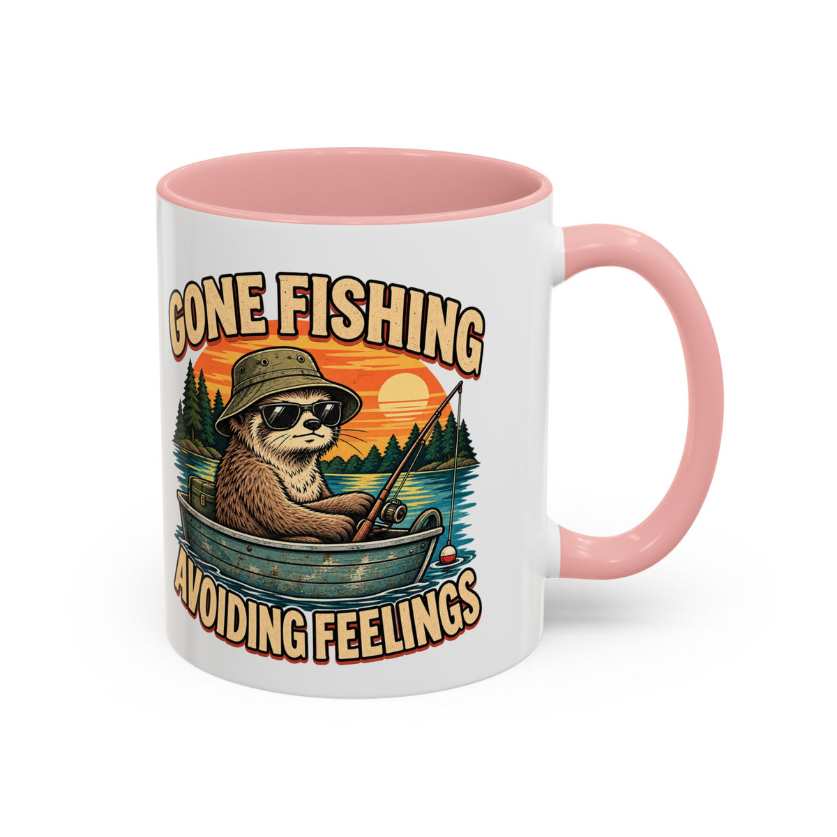 Funny And Witty "Gone Fishing Avoiding Feelings" Accent Coffee Mug (11, 15oz)