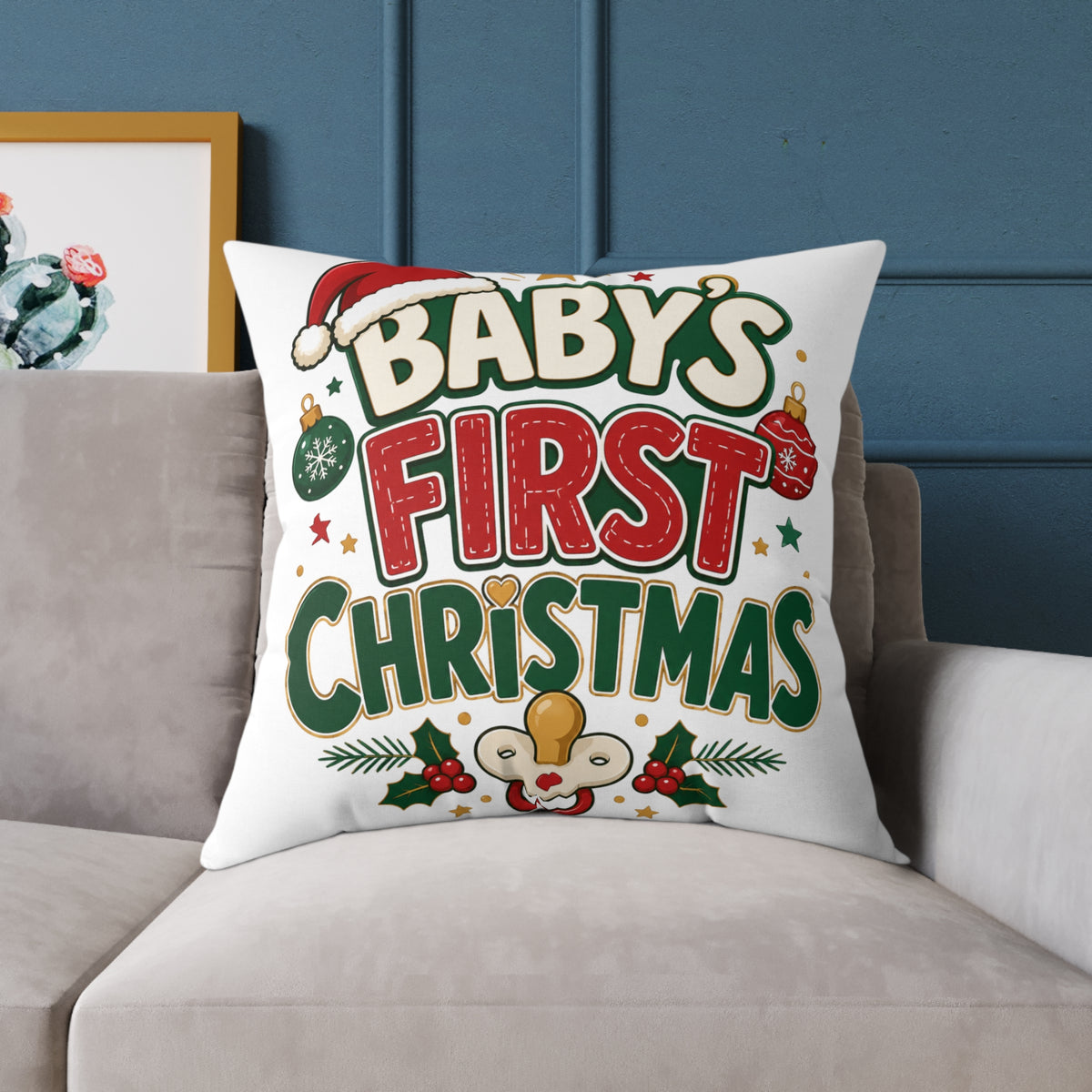 Baby's  First Christmas Square Poly Canvas Pillow