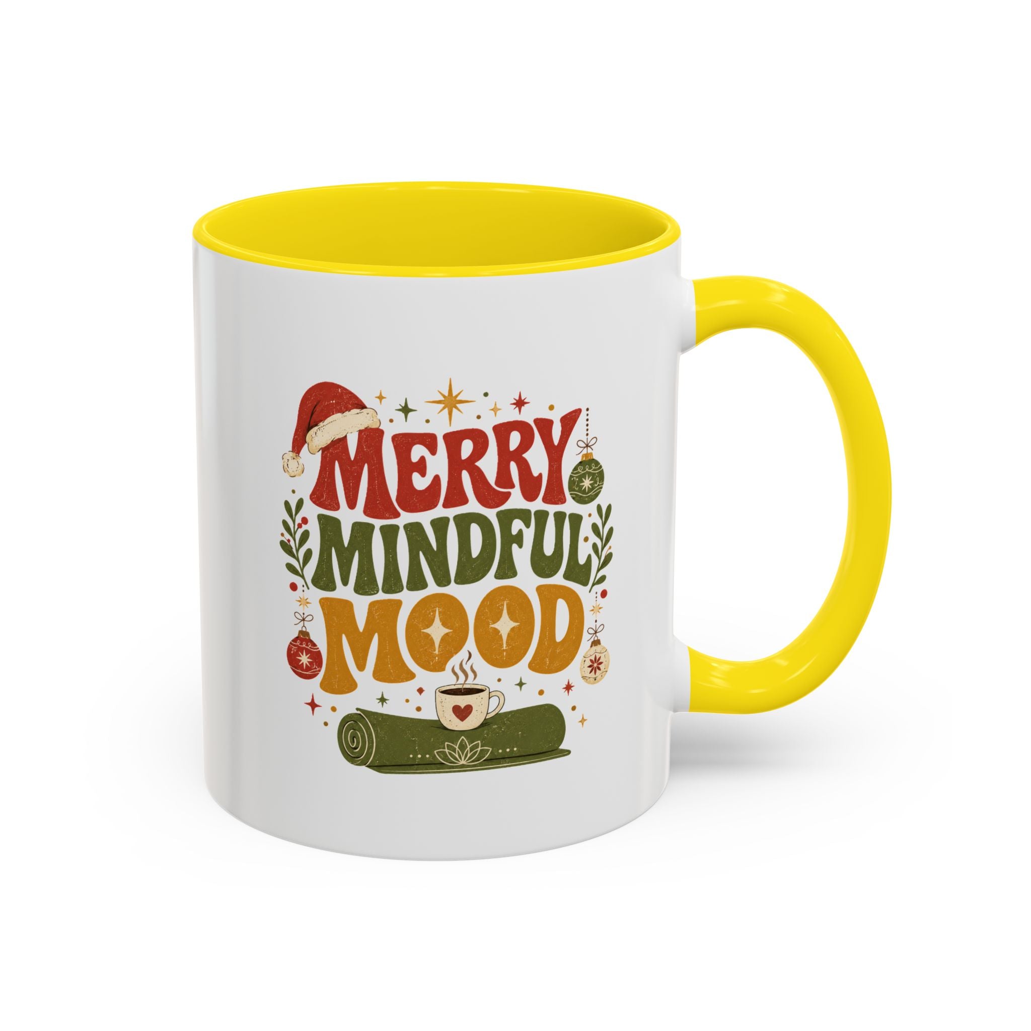 Modern Day Christmas Merry Mindful Mood Coffee Mug — Holiday Yoga & Relaxation Gift