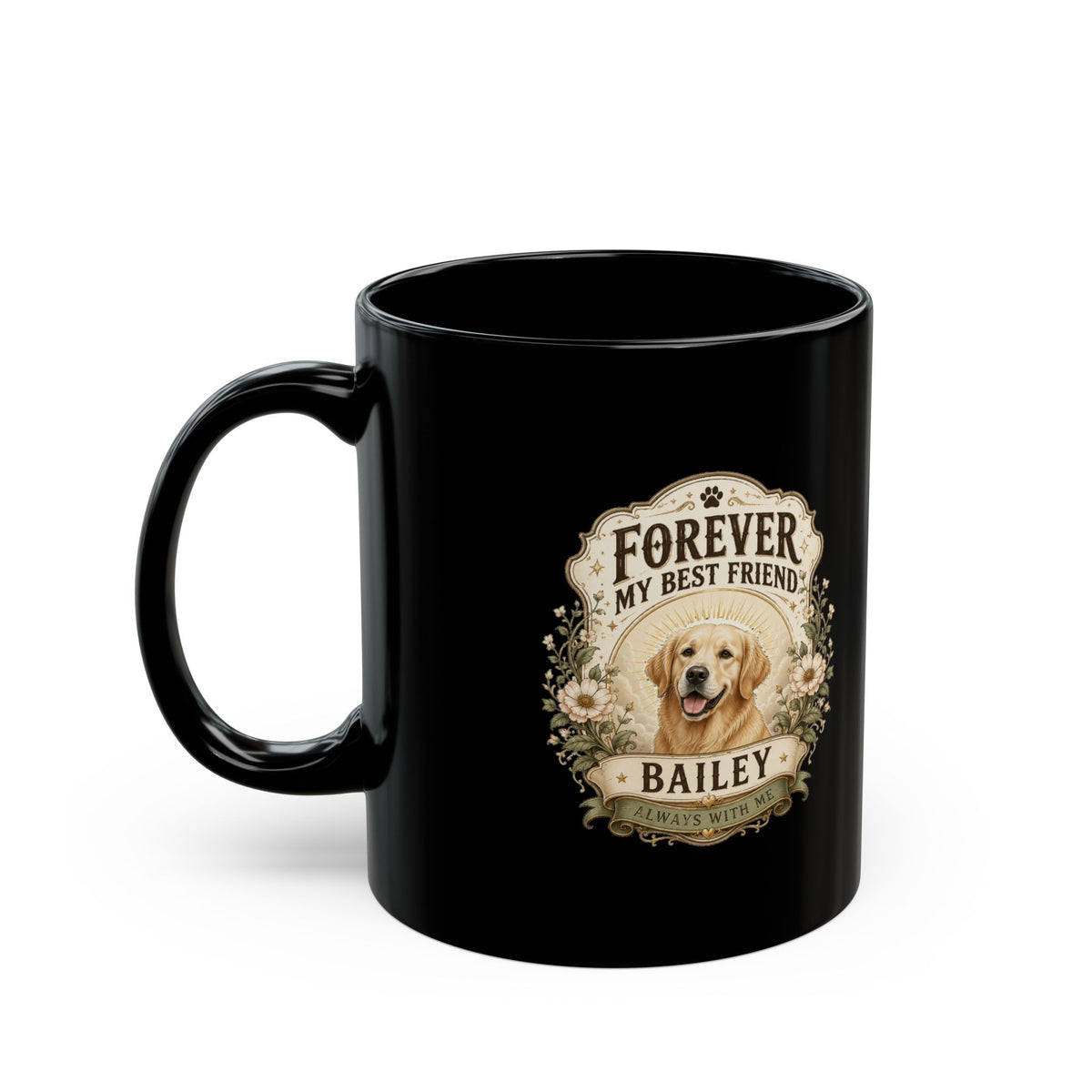 Milo Bailey Dog Dad Mom Forever My Best Friend Personalized Dog Photo Mug — Black Coffee Mug