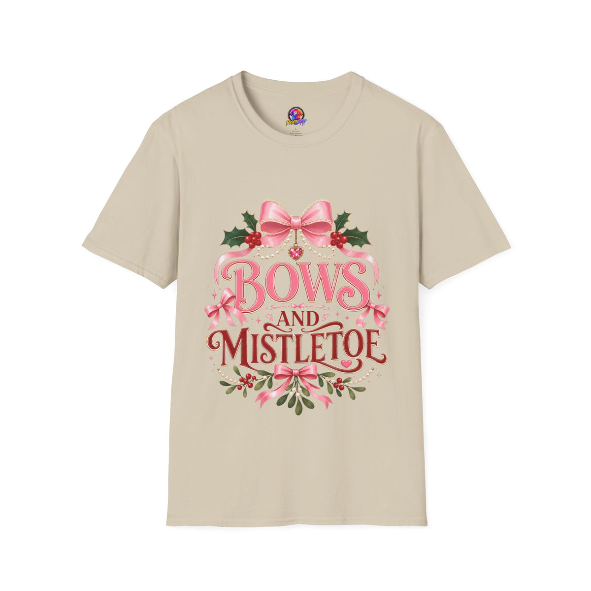 Bows and Mistletoe T-Shirt — Pink Holiday Bow Christmas Tee