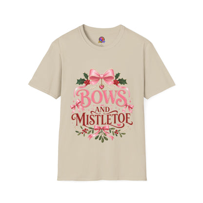 Bows and Mistletoe T-Shirt — Pink Holiday Bow Christmas Tee