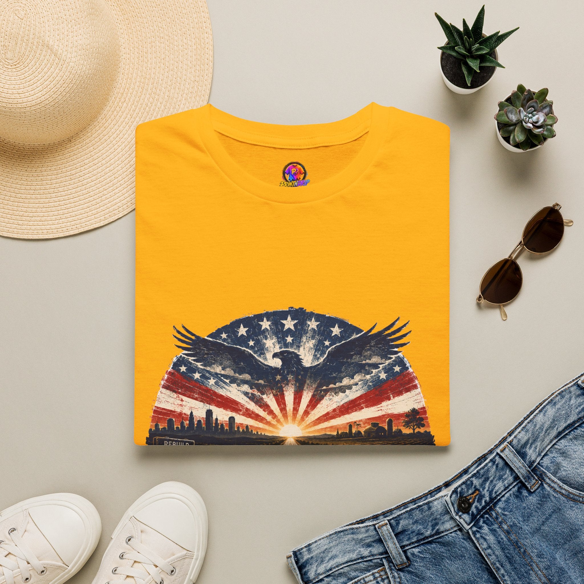 Patriotic Eagle T-Shirt — United States Skyline Vintage Flag Design