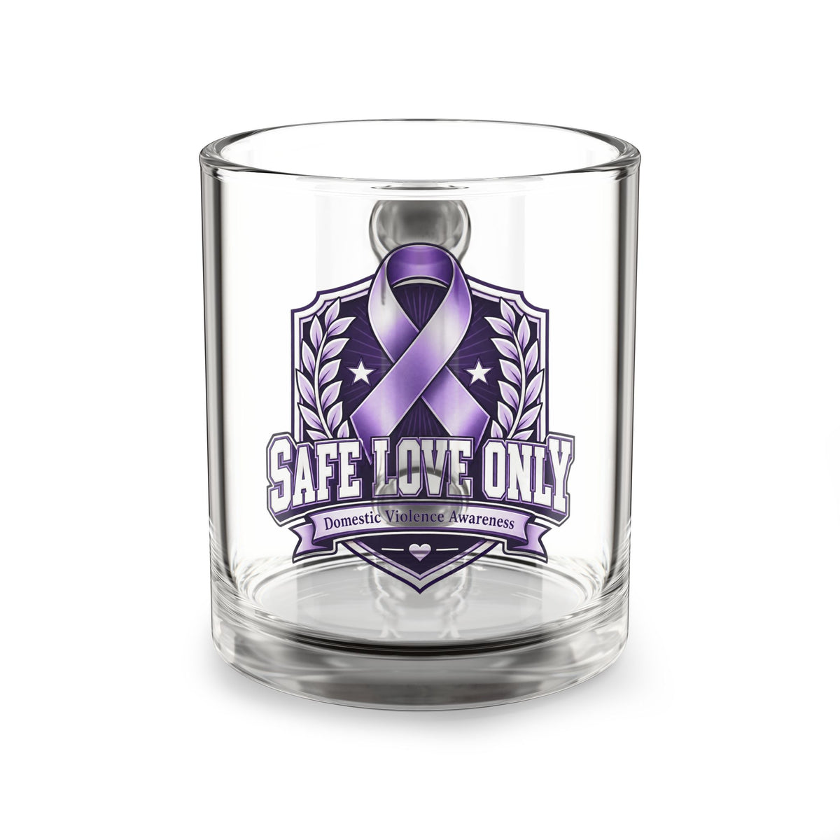 Purple Ribbon "Safe Love Only" Glass Mug — Domestic Violence Awareness 10oz
