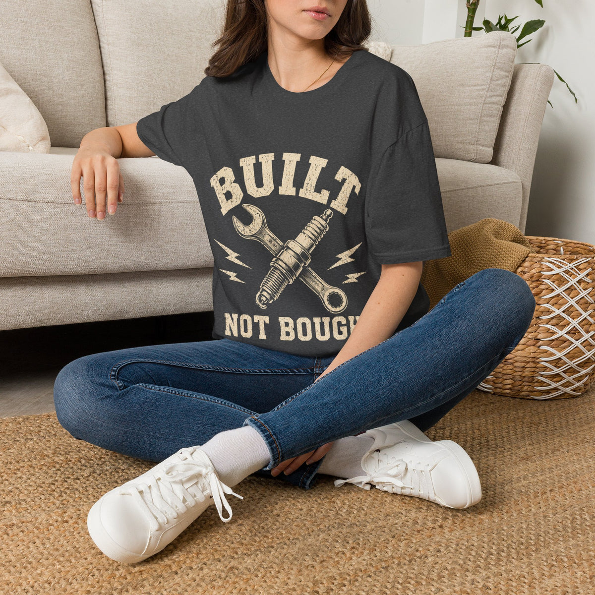 Built Not Bought T-Shirt — Mechanic Wrench & Spark Plug Vintage Tee