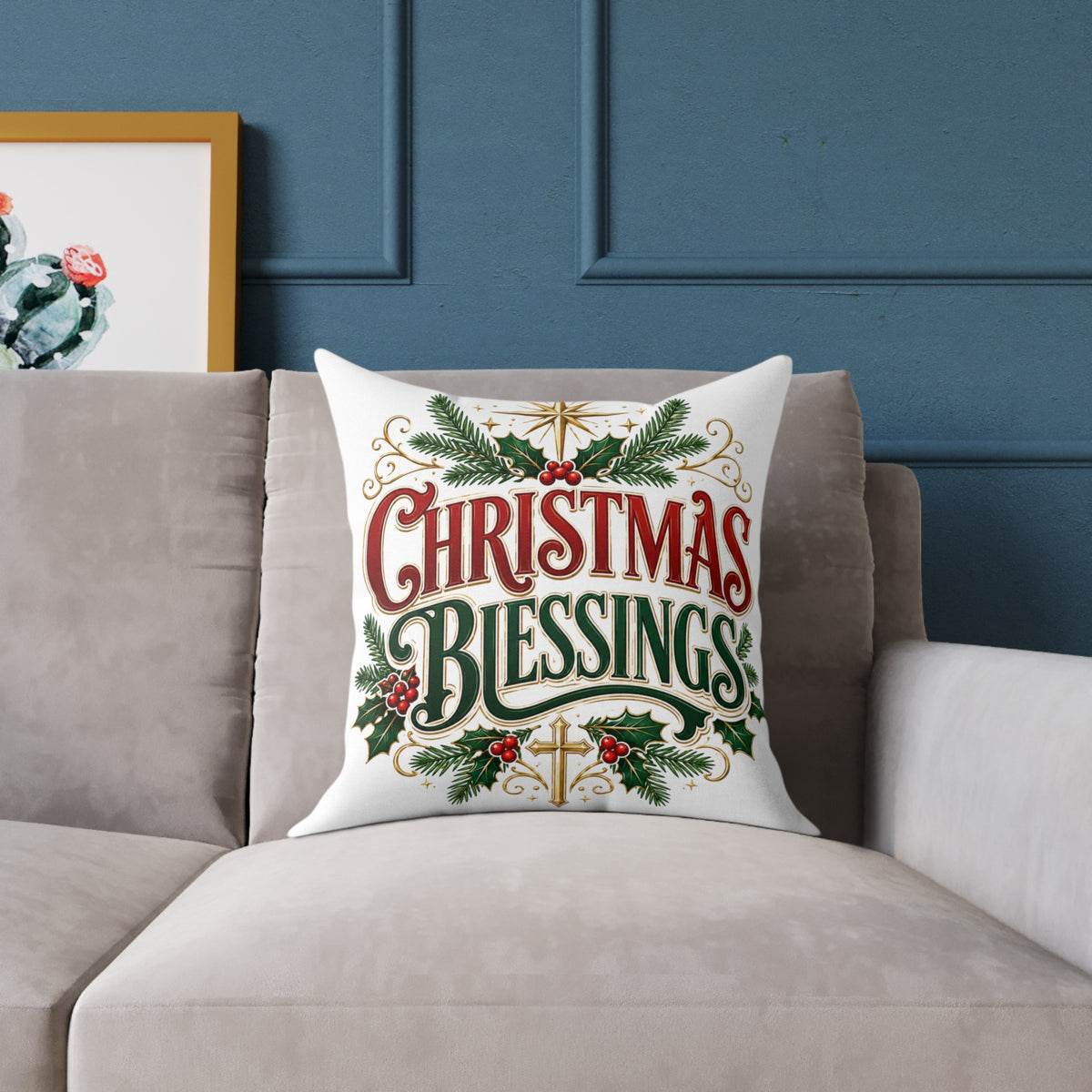 Christmas Blessings Square Poly Canvas Pillow